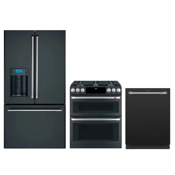 Black Slate Kitchen Combo – 36’’ Refrigerator, Gas Double Oven Range & Dishwasher