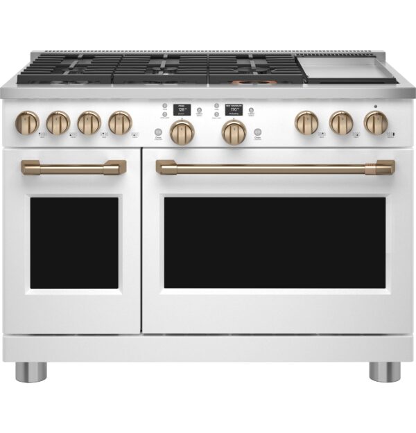 Cuisinière au gaz bi-énergie 48“, Style commercial, 2 fours, Blanc mat - C2Y486P4TW2