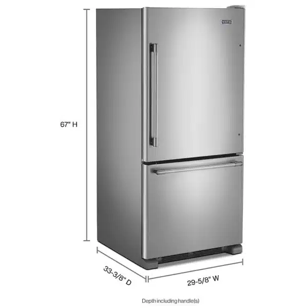 Maytag MBR1957FEZ Bottom Freezer Refrigerator, 30 inch Width, ENERGY STAR Certified, 18.67 cu. ft. Capacity, Stainless Steel colour - Image 2