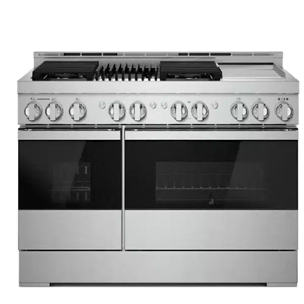 Cuisinière professionnelle JennAir – 48″, Gaz & Électrique, 6 brûleurs + plaque, Double four - JGRP748HM
