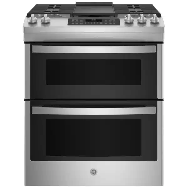 Cuisinière à gaz encastrable GE 30″ – Double four 6,7 pi³, Convection, Air Fry – JCGSS86SPSS