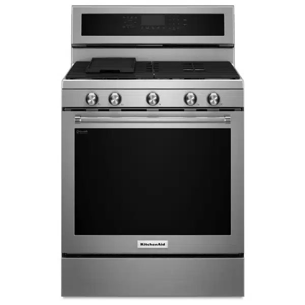 Cuisinière à gaz KitchenAid 30 po – 5,8 pi³, Convection, Aqualift – KFGG500ESS