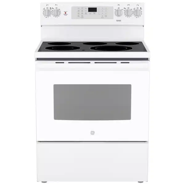 Cuisinière électrique GE 30 po – 5 brûleurs – Convection – Blanche - JCB840DVWW