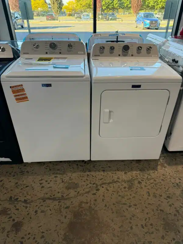 Ensemble laveuse sécheuse Maytag 27″ chargement par le haut 5,2 pi³ & électrique 7,0 pi³ blanc – MVW5035MW & YMED5030MW – Image 5