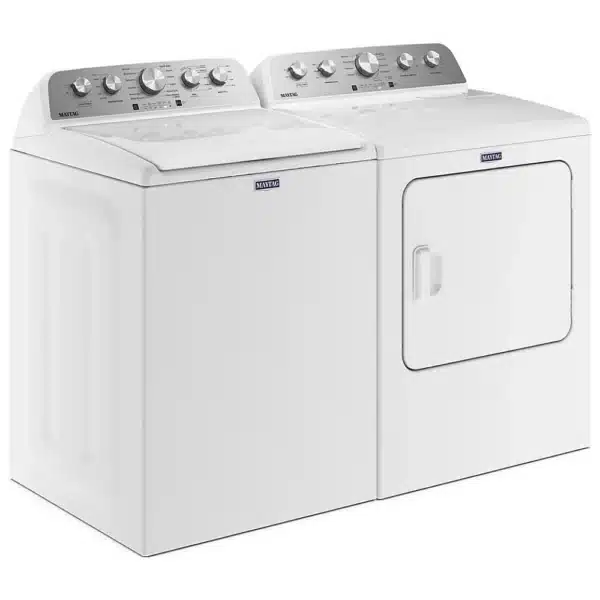 Ensemble laveuse sécheuse Maytag 27″ chargement par le haut 5,2 pi³ & électrique 7,0 pi³ blanc – MVW5035MW & YMED5030MW – Image 3