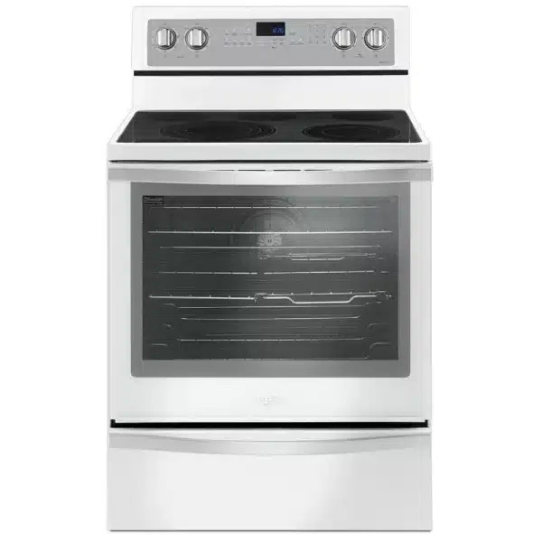 Cuisinière électrique Whirlpool 30″ 6,4 pi³ blanche, convection européenne, FlexHeat™ & Frozen Bake™ – YWFE745H0FH
