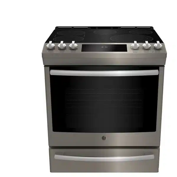 Cuisinière électrique GE Profile 30″ 6,3 pi³ convection européenne, tiroir de four, ardoise – PCS940EMES