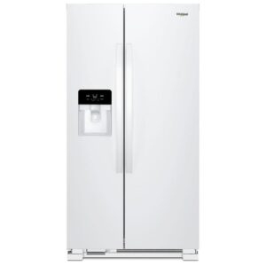Réfrigérateur côte à côte 33", Whirlpool, 21,4 pi³, distributeur d’eau et de glaçons, blanc – WRS321SDHW