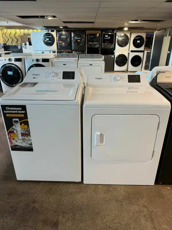 Ensemble laveuse sécheuse Whirlpool 27″ chargement par le haut 4,8 pi³ & électrique 7,0 pi³ blanc – WTW4107SW0 & YWED4105SW0 – Image 6