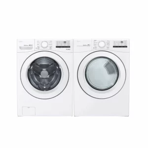 Laveuse et sécheuse LG – 27″, 5,2 pi³ / 7,4 pi³, 1 300 RPM, 8 cycles, empilable, blanc – WM3400CW & DLE3400W