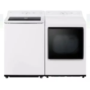 LG 27″ Washer & Dryer Set – 5.8 cu.ft Washer + 7.3 cu.ft Dryer, Wi-Fi, 8 Cycles, White – WT8200CW / DLE8200W