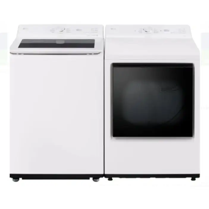 LG 27″ Washer & Dryer Set – 5.8 cu.ft Washer + 7.3 cu.ft Dryer, Wi-Fi, 8 Cycles, White – WT8200CW / DLE8200W