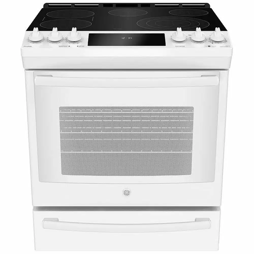 Cuisinière électrique GE Profile 30 pouces, 5.3 pi³, Blanc – PCS940DMWW
